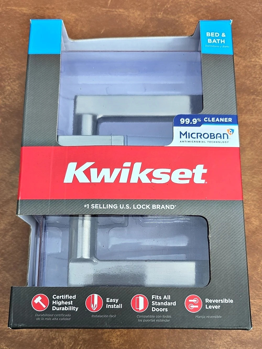 Kwikset  Privacy Bed & Bath Door Lever Satin Nickel